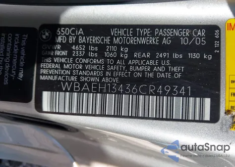 2006 BMW 650I z USA, uszkodzony, nr VIN WBAEH13436CR49341